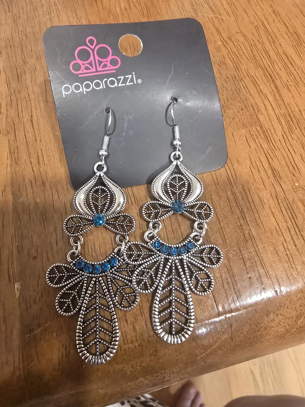 paparazzi Silver Filigree Chandelier Earrings with Teal Accents